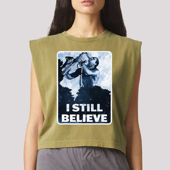 Funny I Still Believe Sax Man Nun Nerd Geek Graphic Garment-Dyed Women's Muscle Tee