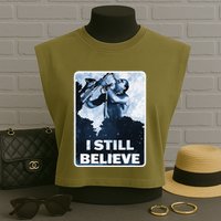 Funny I Still Believe Sax Man Nun Nerd Geek Graphic Garment-Dyed Women's Muscle Tee