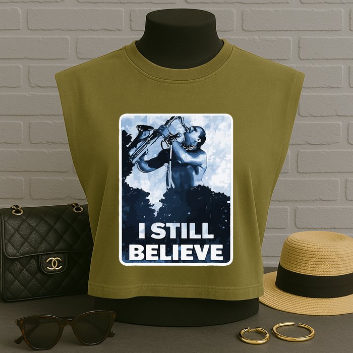 Funny I Still Believe Sax Man Nun Nerd Geek Graphic Garment-Dyed Women's Muscle Tee