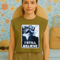 Funny I Still Believe Sax Man Nun Nerd Geek Graphic Garment-Dyed Women's Muscle Tee