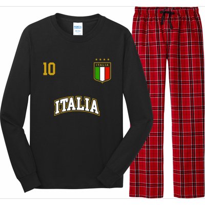 Funny Italy Soccer Team Gift Number 10 Sports Italian Flag Gift Long Sleeve Pajama Set