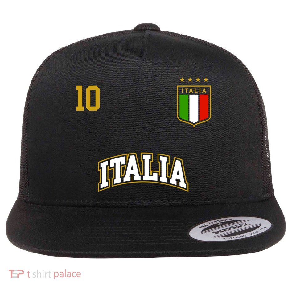 Funny Italy Soccer Team Gift Number 10 Sports Italian Flag Gift Flat Bill Trucker Hat