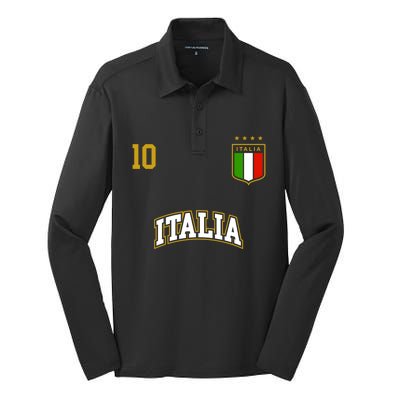 Funny Italy Soccer Team Gift Number 10 Sports Italian Flag Gift Silk Touch Performance Long Sleeve Polo