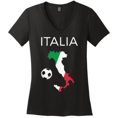 Funny Italy Soccer Forza Azzurri Italian Italia Women's V-Neck T-Shirt