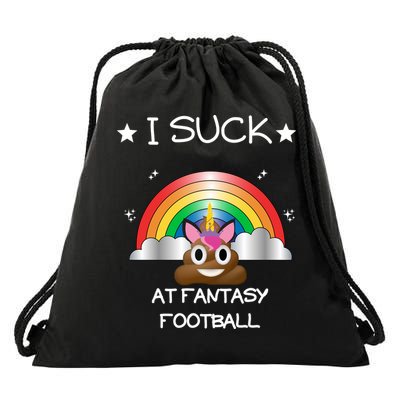 Funny I Suck At Fantasy Football Poop Unicorn Punishment Design Drawstring Bag