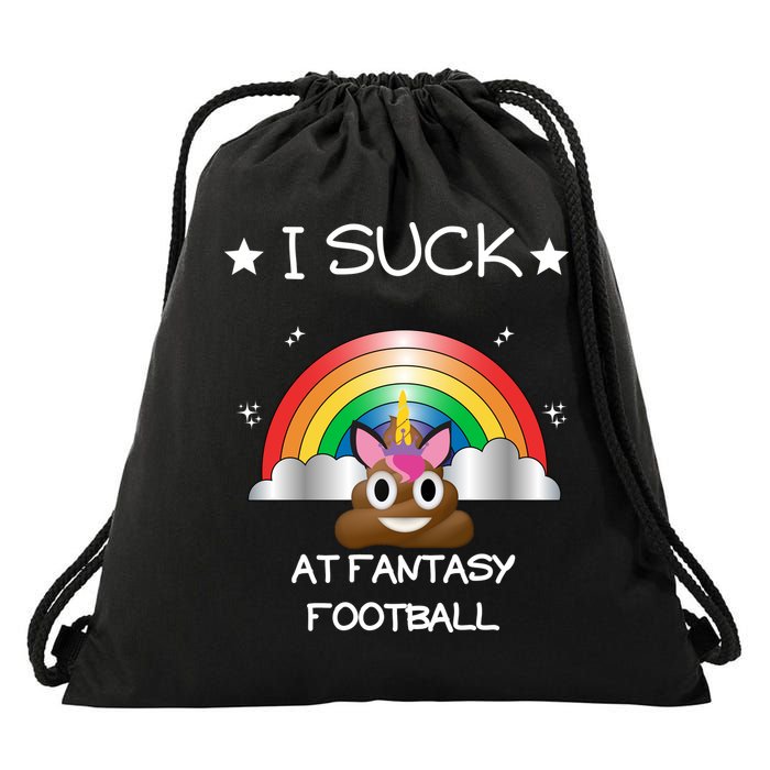 Funny I Suck At Fantasy Football Poop Unicorn Punishment Design Drawstring Bag