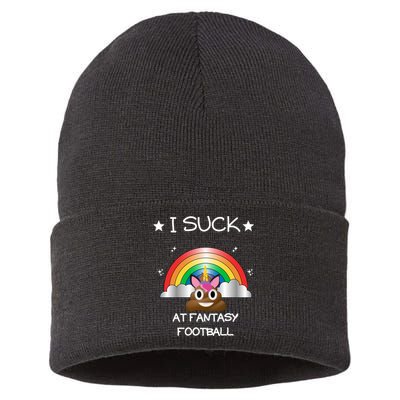 Funny I Suck At Fantasy Football Poop Unicorn Punishment Design Sustainable Knit Beanie