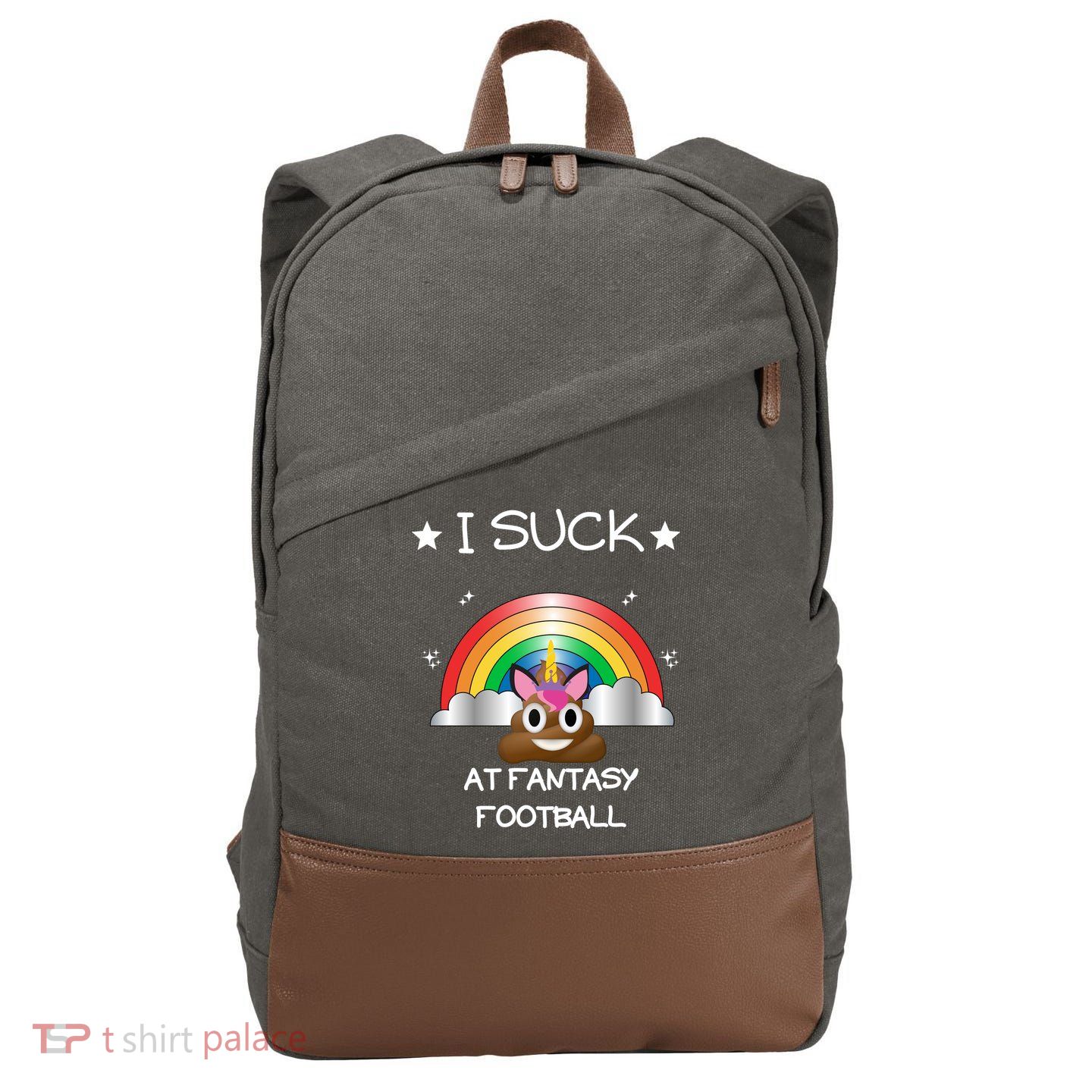 Funny I Suck At Fantasy Football Poop Unicorn Punishment Design Cotton Canvas Backpack