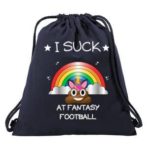 Funny I Suck At Fantasy Football Poop Unicorn Punishment Design Drawstring Bag