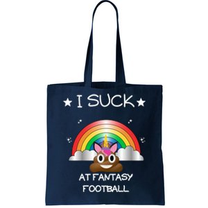 Funny I Suck At Fantasy Football Poop Unicorn Punishment Design Tote Bag