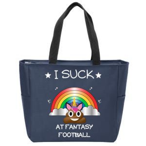 Funny I Suck At Fantasy Football Poop Unicorn Punishment Design Zip Tote Bag