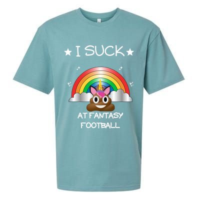 Funny I Suck At Fantasy Football Poop Unicorn Punishment Design Sueded Cloud Jersey T-Shirt