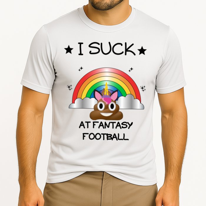 Funny I Suck At Fantasy Football Poop Unicorn Punishment Design Performance Shirt