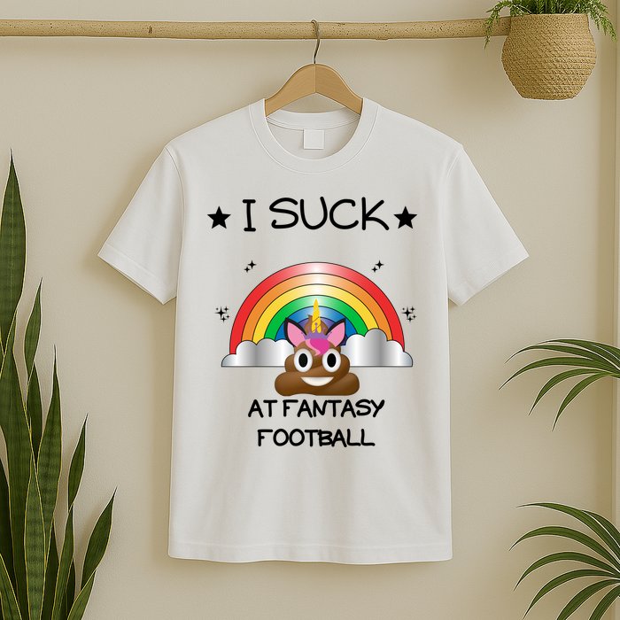 Funny I Suck At Fantasy Football Poop Unicorn Punishment Design T-Shirt
