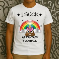 Funny I Suck At Fantasy Football Poop Unicorn Punishment Design T-Shirt