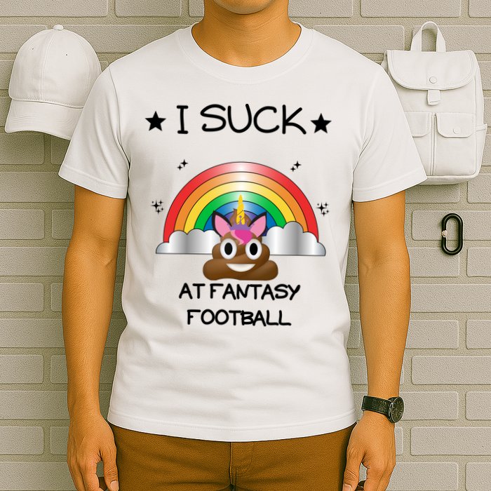 Funny I Suck At Fantasy Football Poop Unicorn Punishment Design T-Shirt