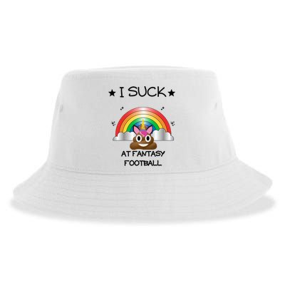 Funny I Suck At Fantasy Football Poop Unicorn Punishment Design Sustainable Bucket Hat