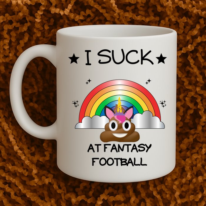 Funny I Suck At Fantasy Football Poop Unicorn Punishment Design Mug