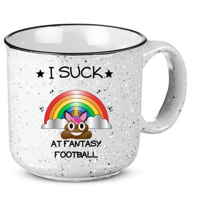 Funny I Suck At Fantasy Football Poop Unicorn Punishment Design 15oz Campfire Ceramic Mug
