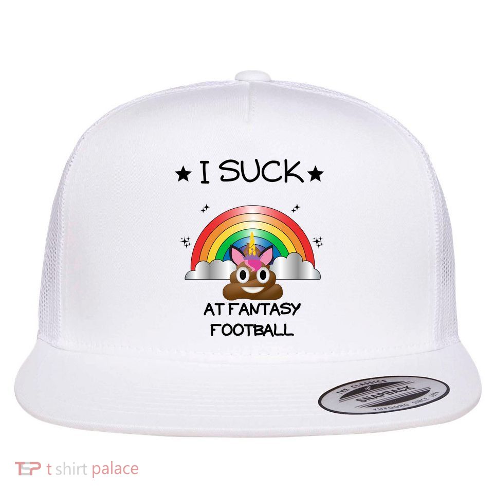 Funny I Suck At Fantasy Football Poop Unicorn Punishment Design Flatbill Hat