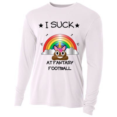 Funny I Suck At Fantasy Football Poop Unicorn Punishment Design Cooling Performance Long Sleeve Crew