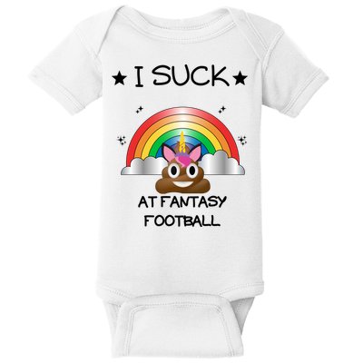 Funny I Suck At Fantasy Football Poop Unicorn Punishment Design Baby Bodysuit