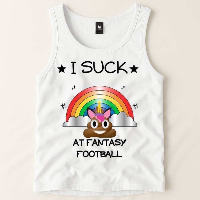Funny I Suck At Fantasy Football Poop Unicorn Punishment Design Tank Top