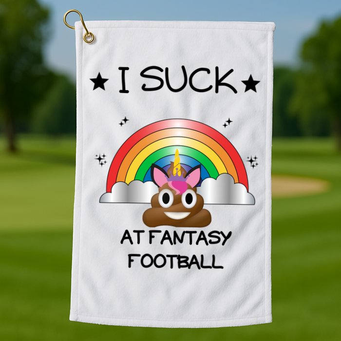 Funny I Suck At Fantasy Football Poop Unicorn Punishment Design Golf Towel