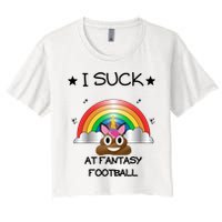 Funny I Suck At Fantasy Football Poop Unicorn Punishment Design Crop Top