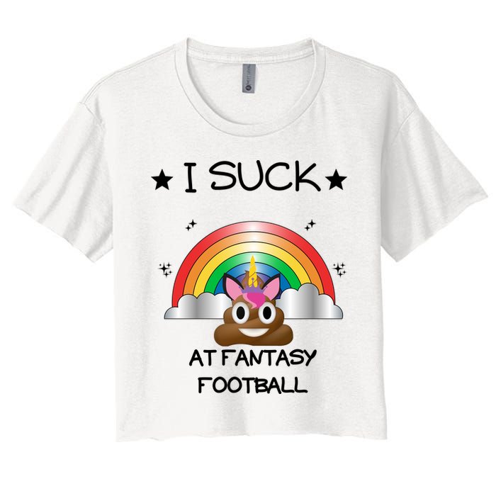 Funny I Suck At Fantasy Football Poop Unicorn Punishment Design Crop Top