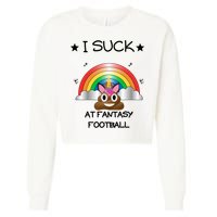 Funny I Suck At Fantasy Football Poop Unicorn Punishment Design Cropped Pullover Crew