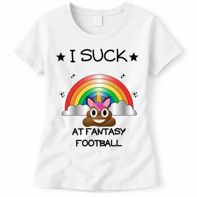 Funny I Suck At Fantasy Football Poop Unicorn Punishment Design Womens T-Shirt