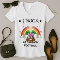 Funny I Suck At Fantasy Football Poop Unicorn Punishment Design Women's V-Neck T-Shirt