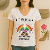 Funny I Suck At Fantasy Football Poop Unicorn Punishment Design Women's V-Neck T-Shirt