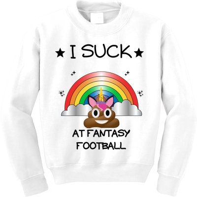 Funny I Suck At Fantasy Football Poop Unicorn Punishment Design Kids Sweatshirt