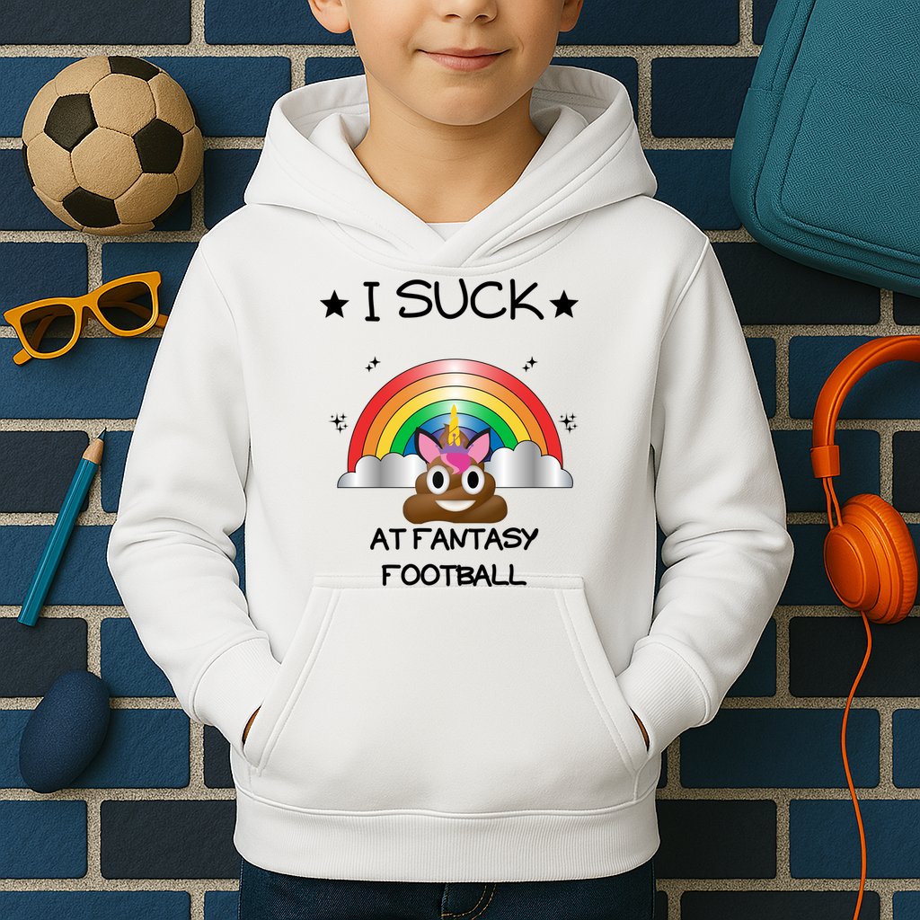Funny I Suck At Fantasy Football Poop Unicorn Punishment Design Kids Hoodie