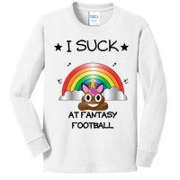 Funny I Suck At Fantasy Football Poop Unicorn Punishment Design Kids Long Sleeve Shirt