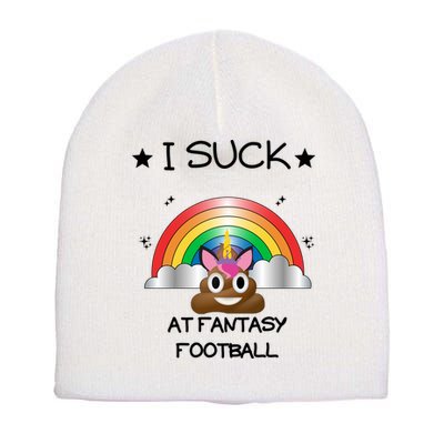 Funny I Suck At Fantasy Football Poop Unicorn Punishment Design Short Acrylic Beanie
