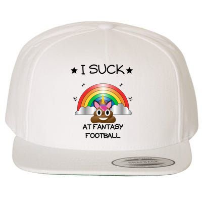 Funny I Suck At Fantasy Football Poop Unicorn Punishment Design Wool Snapback Cap