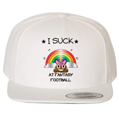 Funny I Suck At Fantasy Football Poop Unicorn Punishment Design Wool Snapback Cap