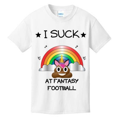 Funny I Suck At Fantasy Football Poop Unicorn Punishment Design Kids T-Shirt