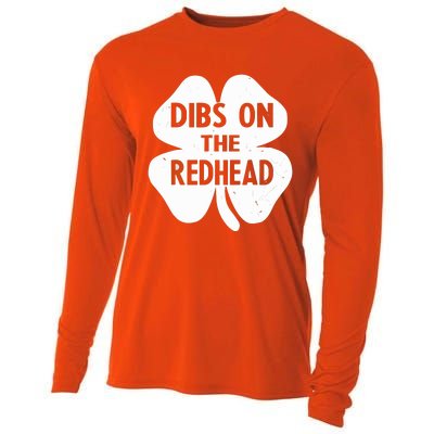 Funny Irish St Patricks Day Shamrock Dibs On The Redhead Cooling Performance Long Sleeve Crew