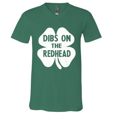 Funny Irish St Patricks Day Shamrock Dibs On The Redhead V-Neck T-Shirt