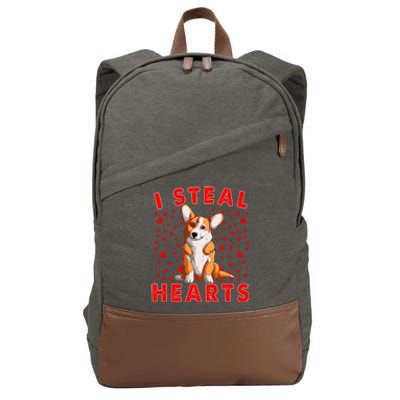 Funny I Steal Hearts Corgi Dog Owners Happy Valentine's Day Gift Cotton Canvas Backpack