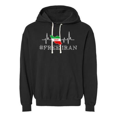 Free Iran Symbol Flag Heartbeat Freedom Love Garment-Dyed Fleece Hoodie