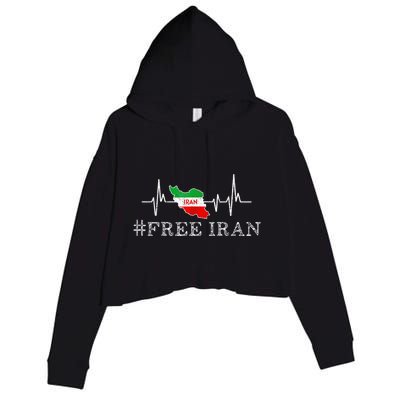 Free Iran Symbol Flag Heartbeat Freedom Love Crop Fleece Hoodie