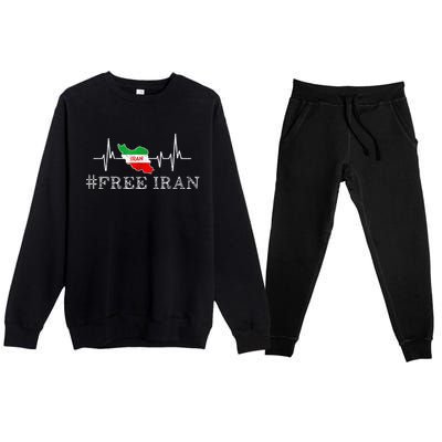 Free Iran Symbol Flag Heartbeat Freedom Love Premium Crewneck Sweatsuit Set