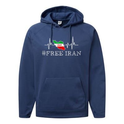 Free Iran Symbol Flag Heartbeat Freedom Love Performance Fleece Hoodie