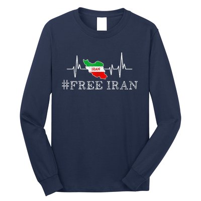 Free Iran Symbol Flag Heartbeat Freedom Love Long Sleeve Shirt