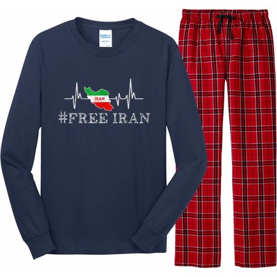 Free Iran Symbol Flag Heartbeat Freedom Love Long Sleeve Pajama Set